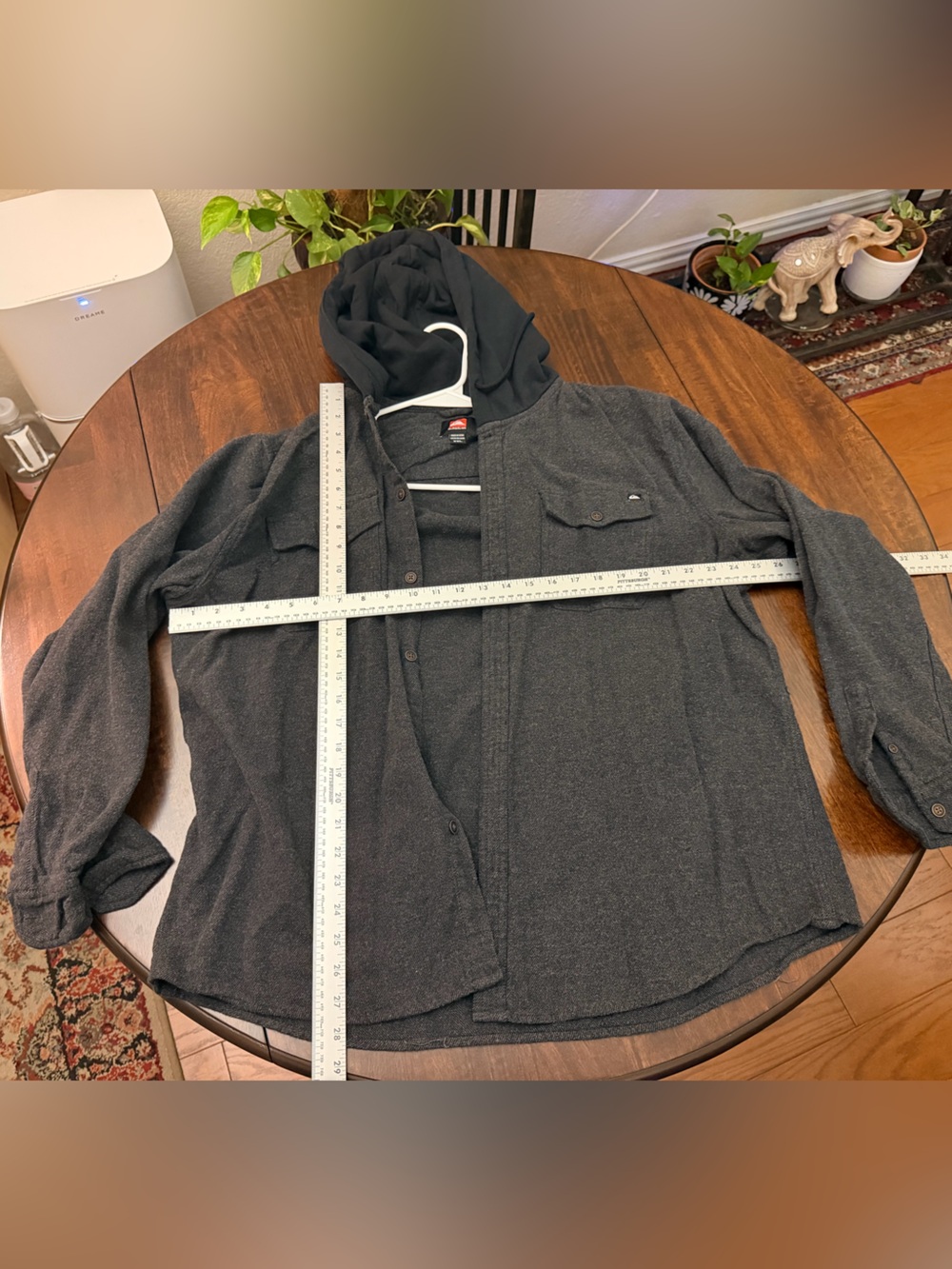 Quiksilver Men's Charcoal Grey Hooded Button-Front Shirt Jacket